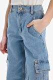 DeFacto Kız Çocuk Wide Leg Kargo Geniş Bol Paça Jean Pantolon E2304A825SPNM39