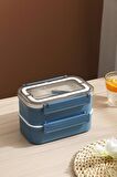 Vagonlife Bento Lunch Box Ofis-Okul İçin Yeni Nesil Sefer Tası Çift Kat 4 bölme Paslanmaz Çelik F494