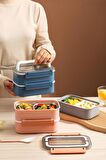 Vagonlife Bento Lunch Box Ofis-Okul İçin Yeni Nesil Sefer Tası Çift Kat 4 bölme Paslanmaz Çelik F494