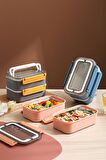 Vagonlife Bento Lunch Box Ofis-Okul İçin Yeni Nesil Sefer Tası Çift Kat 4 bölme Paslanmaz Çelik F494