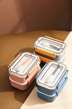 Vagonlife Bento Lunch Box Ofis-Okul İçin Yeni Nesil Sefer Tası Çift Kat 4 bölme Paslanmaz Çelik F494