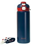 DILLER 700ml Tek Kapak Çift Kullanım Pipetli/Pipetsiz Askılı Çelik Su Matarası  6 saat sıcak/soğuk