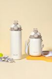 DILLER 700ml Tek Kapak Çift Kullanım Pipetli/Pipetsiz Askılı Çelik Su Matarası  6 saat sıcak/soğuk