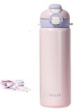 DILLER 700ml Tek Kapak Çift Kullanım Pipetli/Pipetsiz Askılı Çelik Su Matarası  6 saat sıcak/soğuk