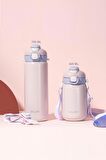 DILLER 700ml Tek Kapak Çift Kullanım Pipetli/Pipetsiz Askılı Çelik Su Matarası  6 saat sıcak/soğuk