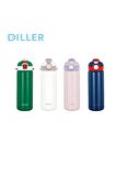 DILLER 700ml Tek Kapak Çift Kullanım Pipetli/Pipetsiz Askılı Çelik Su Matarası  6 saat sıcak/soğuk