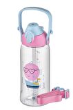 Uzspace 730ml Tritan Tek Kapak Çift Kullanım Pipetli/Pipetsiz Askı Aparatlı Tritan Çocuk Su Matarası