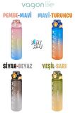 Vagonlife 1 LİTRE Çift Renk Motivasyon Su Matarası Çift Kullanım Pipetli Ve Rahat İçim Sticker Hediyeli