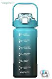 Vagonlife 1500ml -Yenilenen Renkler- Pipetli/Pipetsiz Kullanım Çift Renk SoftTouch Motivasyon Matarası Çıkartma Hediyeli