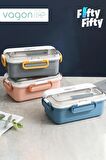 Vagonlife Tek Kat Çift Bölme Bento Lunch Box Ofis-Okul İçin Yeni Nesil Sefer Tası Paslanmaz Çelik 588
