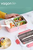 Vagonlife Bento Lunch Box Ofis-Okul İçin Yeni Nesil Sefer Tası Tek Kat 3 Bölme Çatal Ve Kaşıklı -Paslanmaz Çelik FF528 