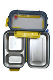 Bento Lunch Box Ofis-Okul İçin Yeni Nesil Sefer Tası Tek Kat 3 Bölme Çatal Ve Kaşıklı -Pas