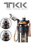 TKK 600 ML Çift Kullanım Pipetli/Rahat içim Bpa İçermeyen Taşıma Askılı Tritan Su Matarası FFTKK1019-600