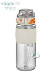 TKK 600 ML Çift Kullanım Pipetli/Rahat içim Bpa İçermeyen Taşıma Askılı Tritan Su Matarası FFTKK1019-600