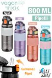 TKK 800 ML Kalın Isırılamaz Pipetli Bpa İçermeyen Taşıma Kulplu Tritan Su Matarası FFTKK1003-800ML