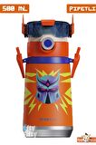 CocoSmile Özel Kutulu 500 ML Pipetli Çelik Termos -Boyun Askılı- 4 Farklı Robot Modeli  cs0001