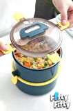 Vagonlife 1600 ML İki Kat Yuvarlak Paslanmaz Çelik Bento Lunch Box Yeni Nesil Sefer Tası-ÇatallıKaşık-397