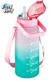 Vagonlife Tritan 1500ml Askılı-Pipetli/Pipetsiz Kullanım Çift Renk SoftTouch Motivasyon Matarası Çıkartma Hediyeli