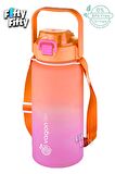 Vagonlife Tritan 1500ml Askılı-Pipetli/Pipetsiz Kullanım Çift Renk SoftTouch Motivasyon Matarası Çıkartma Hediyeli