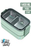Vagonlife 1400 ML İki Kat Üç Bölme Paslanmaz Çelik Bento Lunch Box Yeni Nesil Sefer Tası -Çatal/Kaşıklı Model-ffbl50002