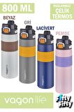 Vagonlife Çelik Termos 800 ML Büyük Boy Tek Kapak Çift Kullanım Pipetli/Rahat İçim Kaydırmaz Gövde-FFVGN032800ML