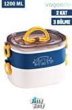 Vagonlife 1200 ML İki Kat Üç Bölme Paslanmaz Çelik Bento Lunch Box Yeni Nesil Sefer Tası-ÇatallıKaşık-FFLBOX50251