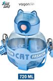 Vagonlife Pipetli 720 ML Boyun Askılı Çocuk Su Matarası -Cat Fashion-FFVGN2031-720ML