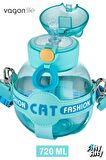 Vagonlife Pipetli 720 ML Boyun Askılı Çocuk Su Matarası -Cat Fashion-FFVGN2031-720ML