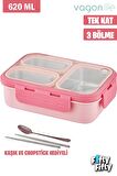 Vagonlife Lunch Box 620 ML Tek Kat Üç Bölmeli Metal Kaşıklı Yeni Nesil Sefer Tası-FFLBOX7097