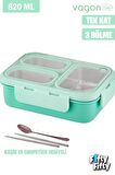 Vagonlife Lunch Box 620 ML Tek Kat Üç Bölmeli Metal Kaşıklı Yeni Nesil Sefer Tası-FFLBOX7097