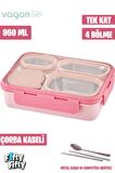 Vagonlife Lunch Box 950 ML Paslanmaz Çelik Tek Kat Dört Bölmeli Çorba Kaseli Metal Kaşıklı-FFLBOX7099