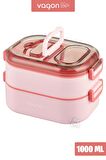 Vagonlife 1000 ML İki Kat Üç Bölme Paslanmaz Çelik Bento Lunch Box Yeni Nesil Sefer Tası-Sos Kaseli Model-FFLBOX7081