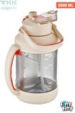 TKK 2000 ML Tek Kapak Çift Kullanım Pipetli/Rahat İçim Tritan Su Matarası-FFTKK1028-2000ML