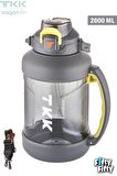 TKK 2000 ML Tek Kapak Çift Kullanım Pipetli/Rahat İçim Tritan Su Matarası-FFTKK1028-2000ML