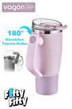 Rotate Handle Tumbler Cup 0.94ML/34oz Pipetli/Rahat İçim Vakumlu Paslanmaz Çelik Termos-FF