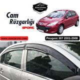 Peugeot 307 2001-2008 Uyumlu Mugen Cam Rüzgarlığı Seti Piano Black 4'lü İthal