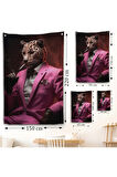 Sigara İçen Pembe Leopar Duvar Örtüsü-7974