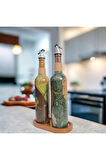 Modern Tasarımlı Kadın Desenli Renkli 750 ml Zeytinyağı Sıvıyağ Şişesi Yağdanlık Yağlık 2'li Set