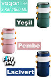 Vagonlife Lunch Box 3 Katlı Büyük Boy 1800 ML  Ofis-Okul İçin Yeni Nesil Sefer Tası-FFLBOX3KAT1800ML
