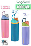 Vagonlife 1000 ML Tek Kapak Çift Kullanım Pipetli/Pipetsiz Taşıma Kulplu Çelik Termos -FFVGN045ML10003RENK