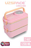 Uzspace 1200 ML İki Kat Dört Bölme Paslanmaz Çelik Lunch Box Yeni Nesil Sefer Tası-Sos Kaseli Model-FFLBOX8023