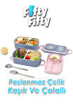 Uzspace 1200 ML İki Kat Dört Bölme Paslanmaz Çelik Lunch Box Yeni Nesil Sefer Tası-Sos Kaseli Model-FFLBOX8023
