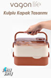 Vagonlife 1350 ML İki Kat Üç Bölme Paslanmaz Çelik Lunch Box Yeni Nesil Sefer Tası-Sos Kaseli Model-FFLBOX10110-2S