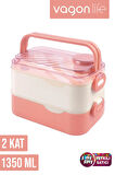 Vagonlife 1350 ML İki Kat Üç Bölme Paslanmaz Çelik Lunch Box Yeni Nesil Sefer Tası-Sos Kaseli Model-FFLBOX10110-2S