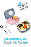 Uzspace 600 ML Çorba Kaseli-Çelik Kaşık Çatallı Paslanmaz Çelik Bento Lunch Box Yeni Nesil Sefer Tası-FFLBOX8021600