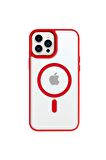 iPhone 14 Pro Max Lüks Magsafe Kablosuz Şarj Mıknatıslı Kırmızı Renkli Kılıf