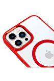iPhone 14 Pro Max Lüks Magsafe Kablosuz Şarj Mıknatıslı Kırmızı Renkli Kılıf