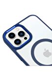 iPhone 13 Pro Lüks Magsafe Kablosuz Şarj Mıknatıslı Mavi Renkli Kılıf