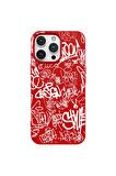 iPhone 13 Pro Max Silikon Urban Grafiti Yazılı Tarz Style Kırmızı Renkli Telefon Kılıfı