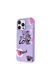 Iphone 14 Pro Max Özel Tasarım Yazılı Visual Love Sanal Aşk Lila Renkli Silikon Telefon Kılıfı